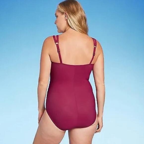 Aqua Green Wine Red Women's one piece Cut Out Strap One Piece Swimsuit  M - Picture 3 of 6